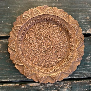 Vintage Handcrafted Copper Plate with Ornate Floral Design, FREE SHIPPING!!