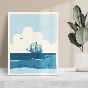 Dutch Beach with Ship | Art Print | Digital Download | Wall Art | Dutch Landscapes