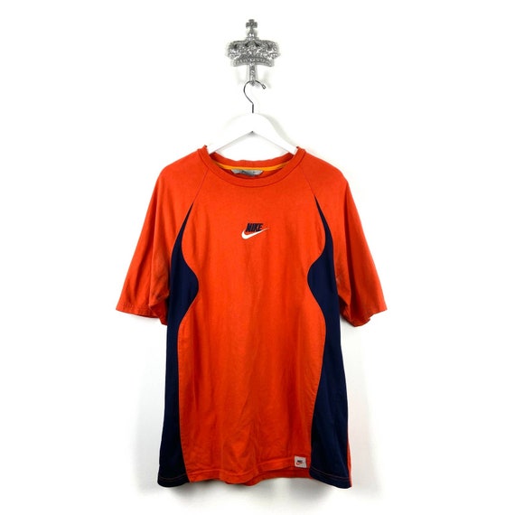VINTAGE NIKE Centre Check Athletic T shirt Xl Blue Orange Rare