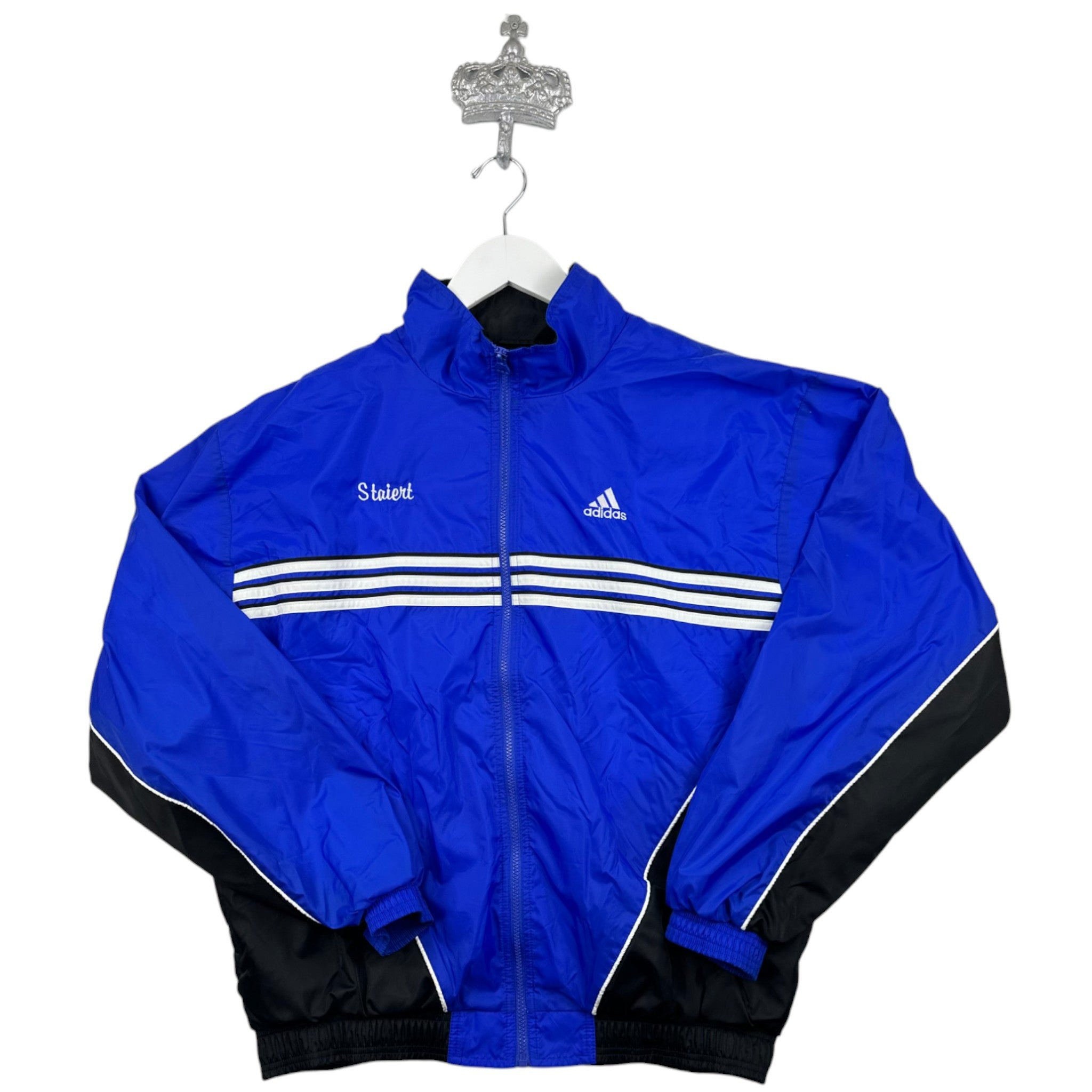 Blue and black adidas windbreaker hotsell