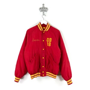70&#39;S VINTAGE VARSITY JACKET L | Red Americana 70&#39;s Football High School Letterman | Free Shipping