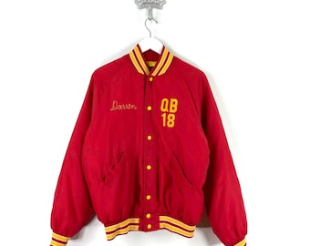 70&#39;S VINTAGE VARSITY JACKET L | Red Americana 70&#39;s Football High School Letterman | Free Shipping