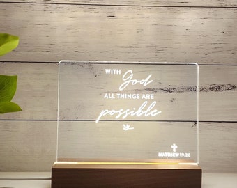 Personalized Bible Verse | Matthew 19:26 | Bible Verse LED Light | New Home Gift | Bible Verse Gift | Christmas Gift