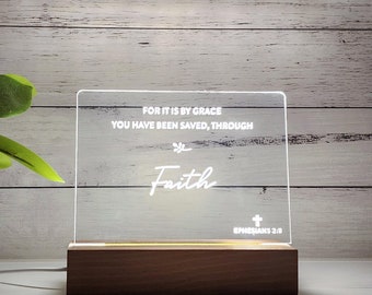 Personalized Bible Verse | Ephesians 2:8 | Bible Verse LED Light | New Home Gift | Bible Verse Gift | Christmas Gift