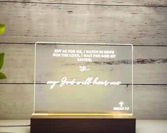 Personalized Bible Verse | Micah 7:7 | Bible Verse LED Light | New Home Gift | Bible Verse Gift | Christmas Gift