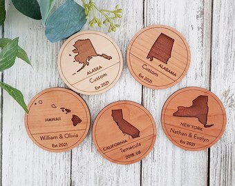 Personalized wooden magnets, States magnets, States, couple name, gift, wedding gift, Housewarming gift
