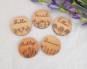 Personalized wooden magnets, Flower magnets, Name magnets, Custom magnets, Fridge magnets, Branch magnet, Leaves magnet, Magnet gift
