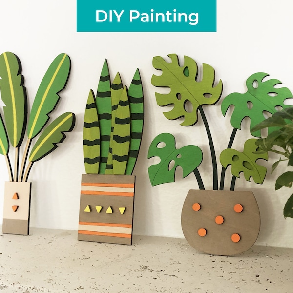 Wooden plants craft blanks, Plants craft, Plants decor, DIY craft for kids, Craft kits, Paint your own plants, DIY painting