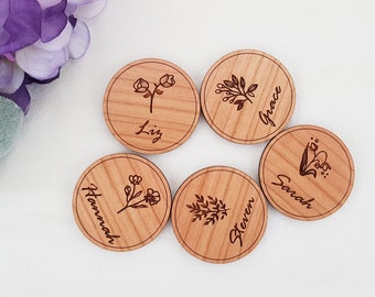 Personalized wooden magnets, name magnets, custom magnets, Fridge magnets, personalization name, Magnet gift, Flower magnet, Leaves magnet