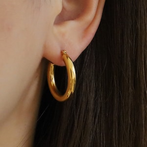 Chunky Gold Hoop Earrings • Hypoallergenic 18k Gold Simple Minimalistic Hoops 925 Silver 18k Gold Plated Hypoallergenic Nickle Free Titanium
