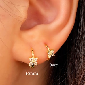 Tiny Flower Earrings • CZ Dainty Earrings • Huggie Hoops Earrings •  Cubic Zirconia Earrings • Minimalist Earrings • Gift for Her