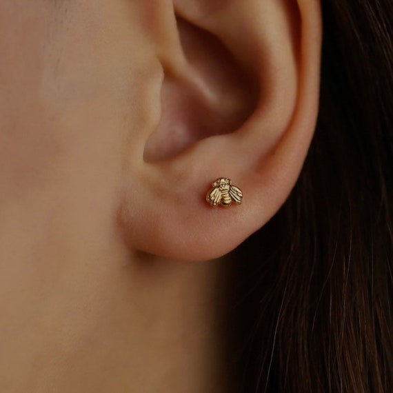 Bee Stud Earring 18G Flat Back Solid 925 Silver S… - image 1
