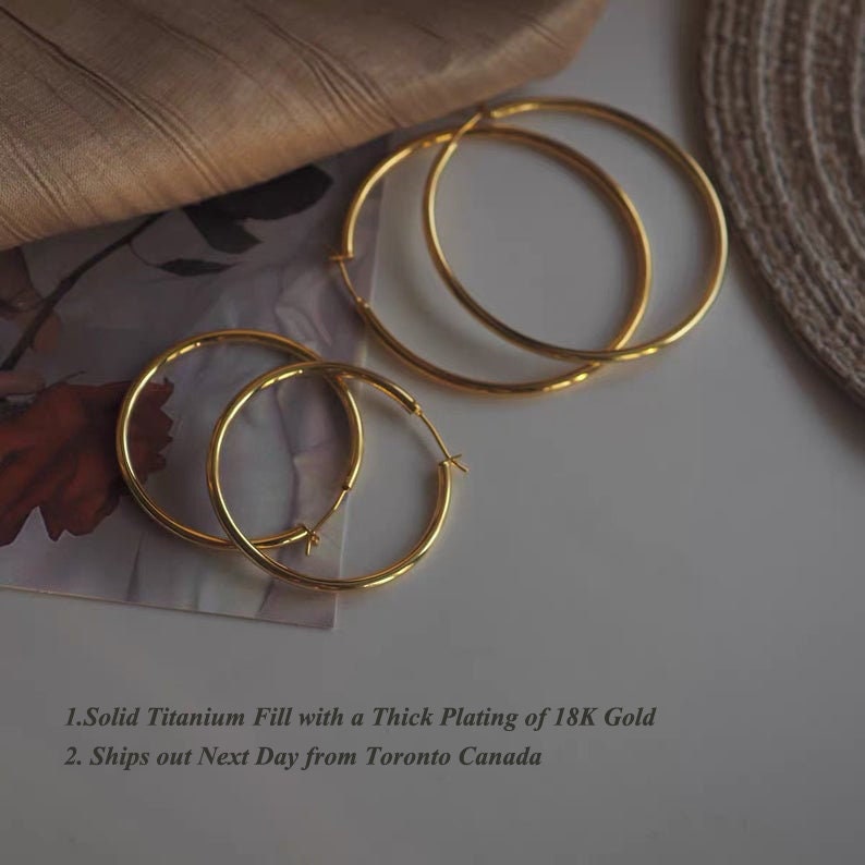 Titanium Gold Hoops Hypoallergenic 18k Gold Hoop Earrings Simple Everyday 18k Gold Nickel Free Minimalistic Chic Dainty image 7