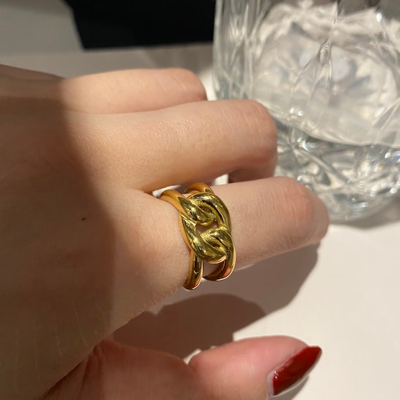 Thick Chain Ring Gold • Chunky Statement Ring 18k… - image 3