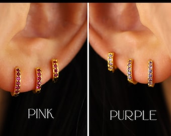 Huggie Hoop Earrings • gold conch hoop • cartilage hoop • hoop earrings • silver pave ring hoop • tragus hoop • small helix hoop