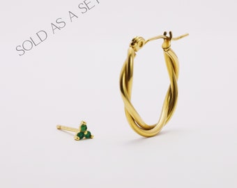 Emerald Earring Set Gift Stack Colour Gem Dainty Stud Earrings •  Tiny 18k Gold filled Hypoallergenic •  Simple Gift For Her