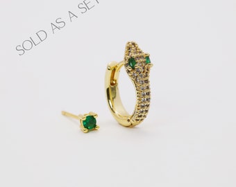 Emerald Earring Set Gift Stack Colour Gem Dainty Stud Earrings •  Tiny 18k Gold filled Hypoallergenic •  Simple Gift For Her