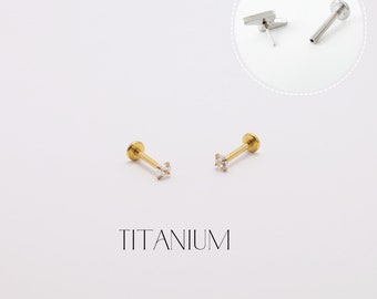 Threadless Push Pin Flat Back Labret 16G/18G/20G Stud Earrings Titanium Nickel Free • Tragus Conch Labret Helix Conch • Everyday Earrings