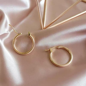 Titanium Gold Hoops • Hypoallergenic 18k Gold Hoop Earrings • Simple  Everyday 18k Gold • Nickel Free Minimalistic • Chic Dainty