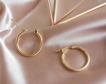 Titanium Gold Hoops • Hypoallergenic 18k Gold Hoop Earrings • Simple  Everyday 18k Gold • Nickel Free Minimalistic • Chic Dainty