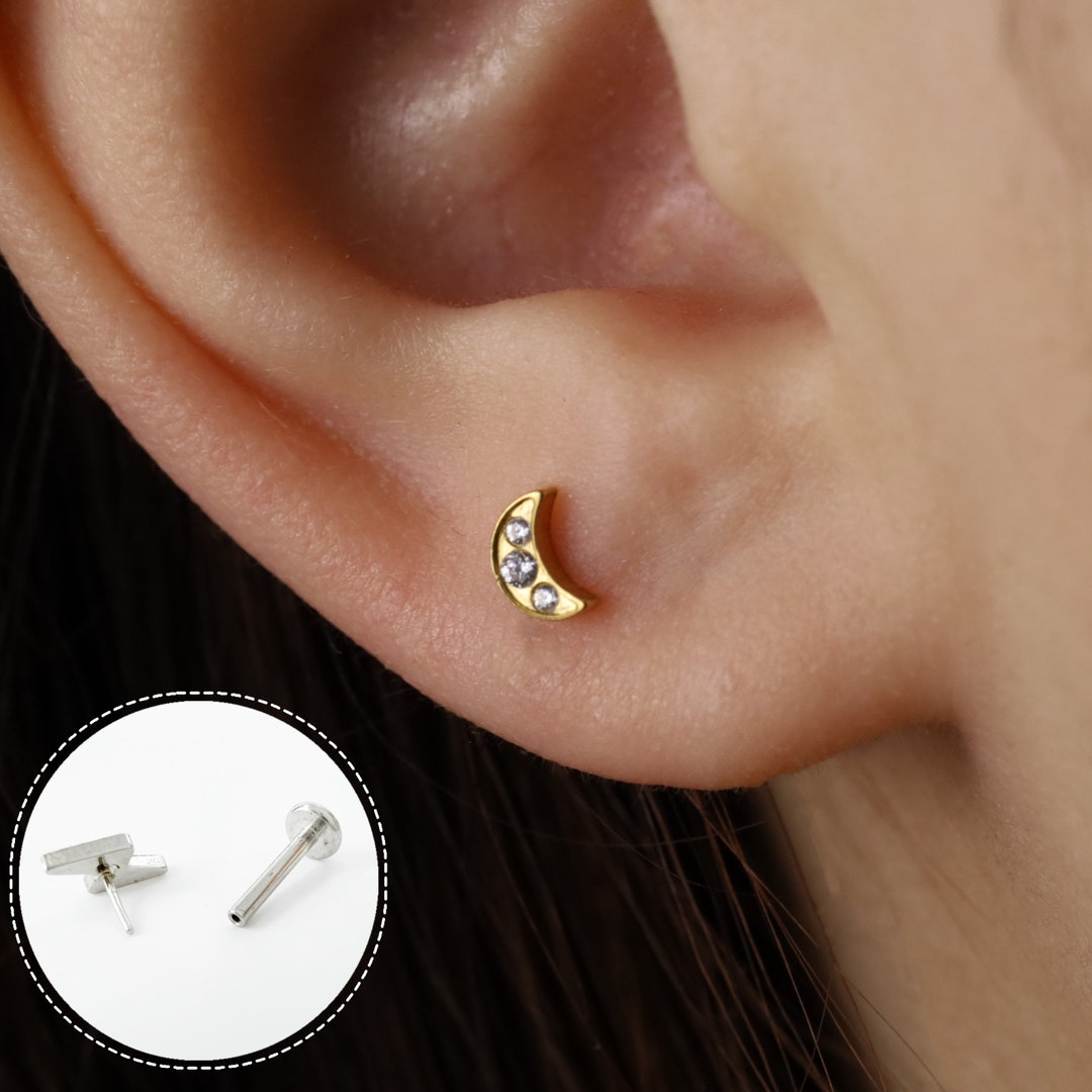 Threadless Push Pin Flat Back Labret 16G/18G/20G Stud Earrings Etsy