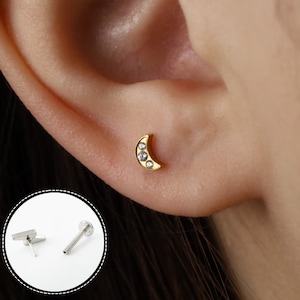 Boucles d'oreilles sans filetage labret à dos plat 16G/18G/20G Titane Sans nickel • Conque Tragus Labret Helix • Boucles d'oreilles de tous les jours