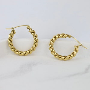 Gold Hoop Twist Rope • Earrings Silver Titanium 18k • Plated Open Croissant Chunky • Earrings minimalist hypoallergenic