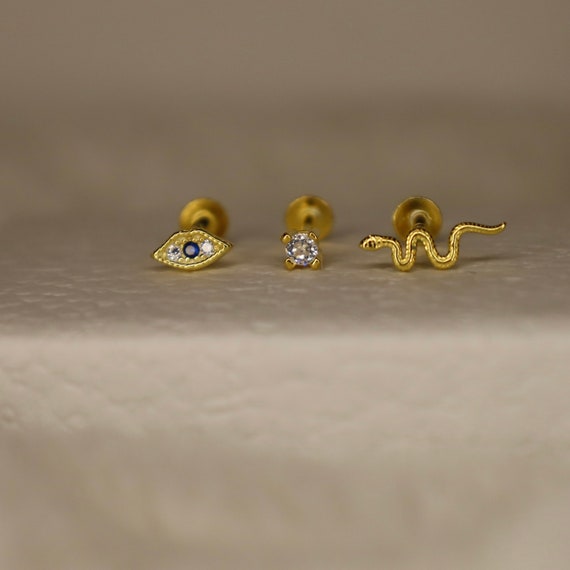 18G Flat Back Solid 925 Silver Stud Set• Tragus C… - image 1