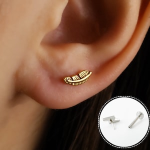 Boucles d'oreilles sans filetage labret à dos plat 16G/18G/20G Titane Sans nickel • Conque Tragus Labret Helix • Boucles d'oreilles de tous les jours