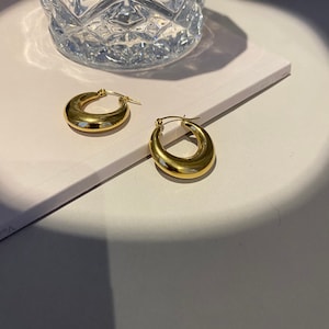 Hoop Tapered Gold • 18k Hypoallergenic Gold Silver • Titanium Earrings nickel Free Gold Plated