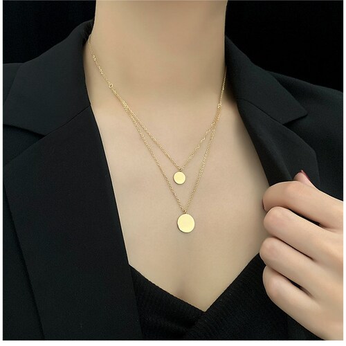 Gold Layered Pendant Necklace Double 