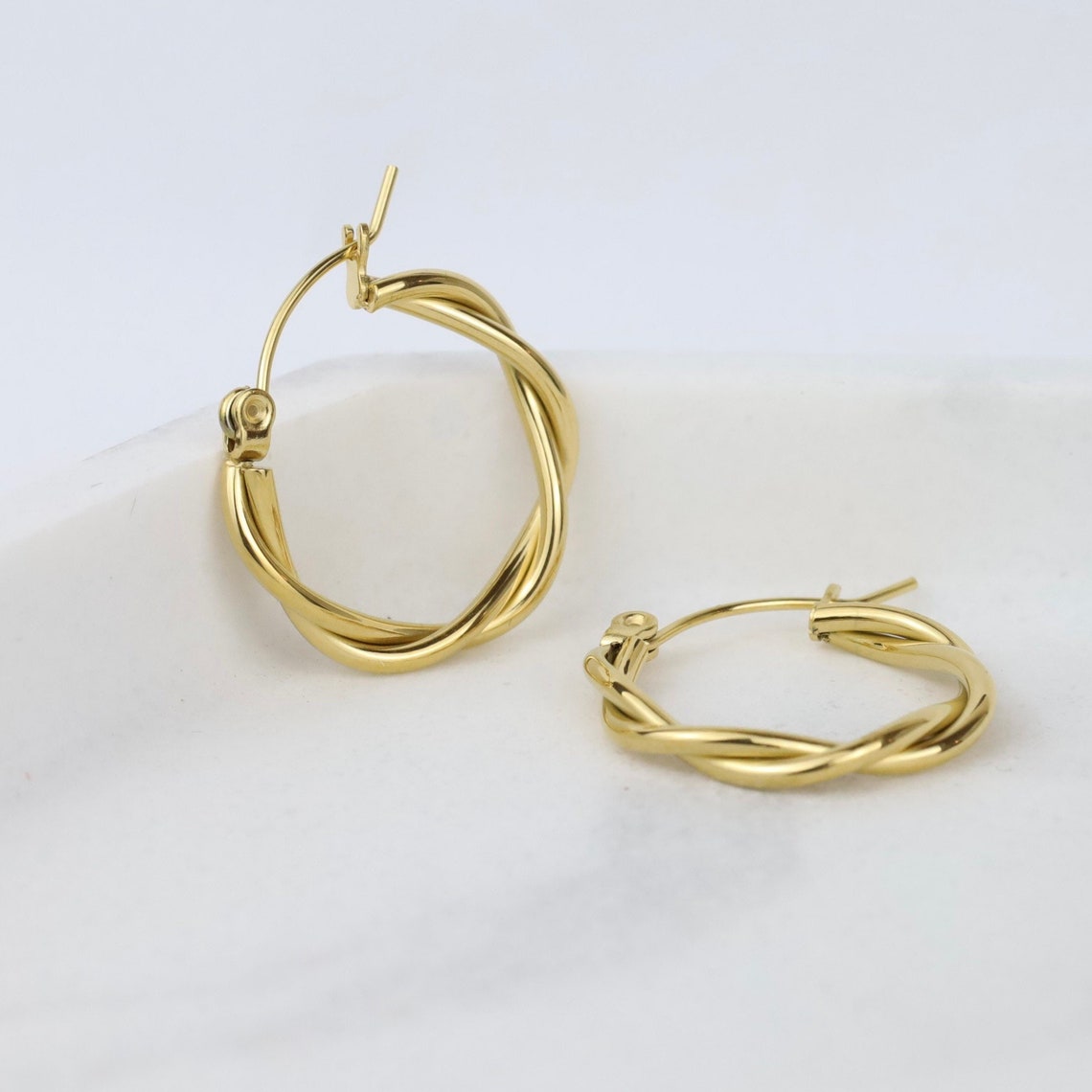 Twist Gold 18k Gold Hoop Earrings Hypoallergenic Titanium - Etsy