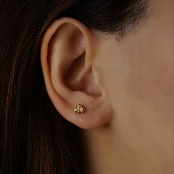 Bee Stud Earring 18G Flat Back Solid 925 Silver S… - image 3