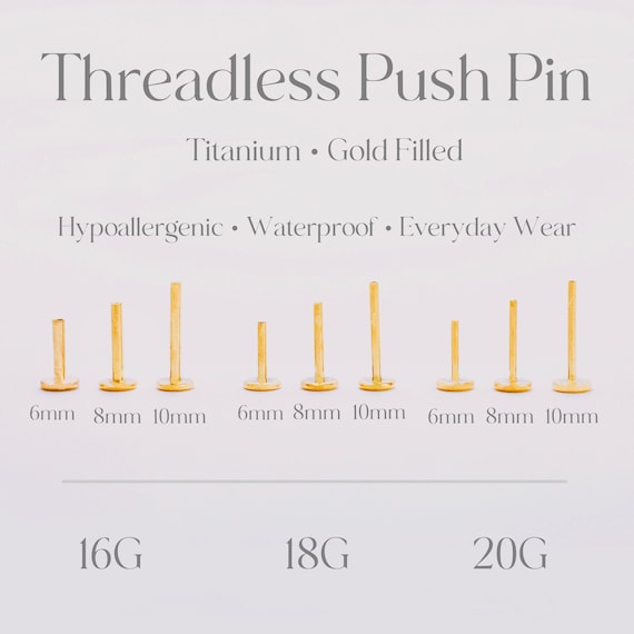 Threadless Stud Push Pin Flat Back Labret 16G/18G… - image 8