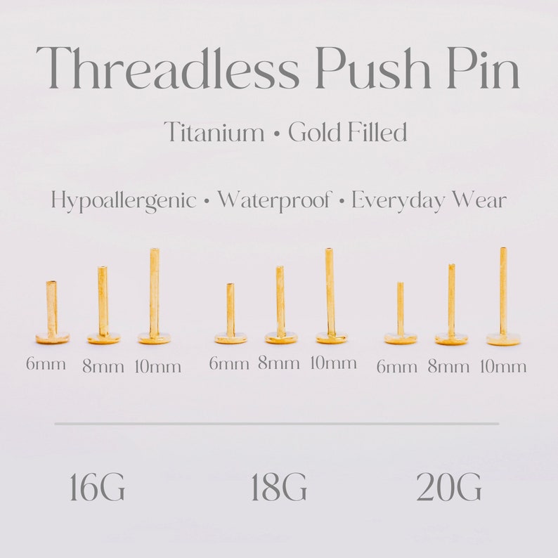 Threadless Push Pin Flat Back Labret 16G/18G/20G Stud Earrings Titanium Nickel Free Tragus Conch Labret Helix Conch Everyday Earrings image 8