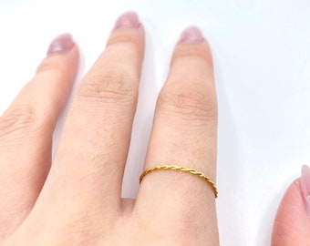 Thin Gold Band •  Dainty 18k Ring • Delicate Simple Stackable • Twisted Tiny Gold Dainty •  Minimalistic