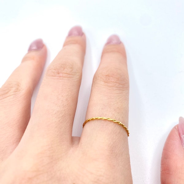 Thin Gold Band •  Dainty 18k Ring • Delicate Simple Stackable • Twisted Tiny Gold Dainty •  Minimalistic