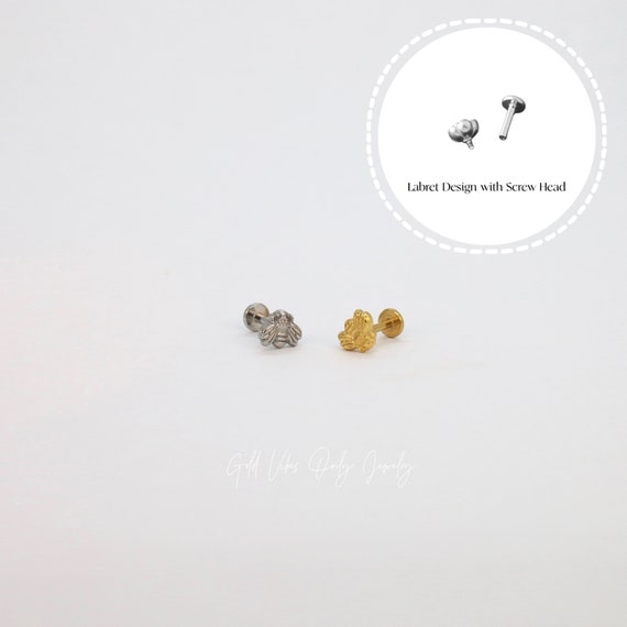 Bee Stud Earring 18G Flat Back Solid 925 Silver S… - image 2