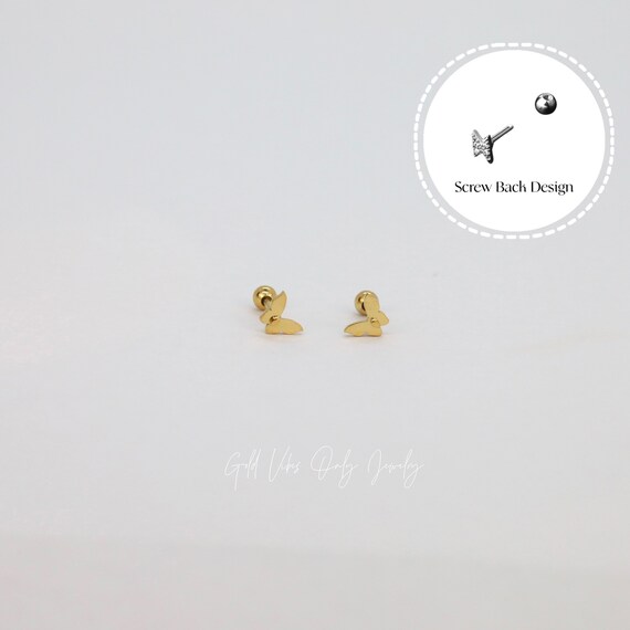 20G Screw Back Stud Earring Solid 925 Silver Stud… - image 2