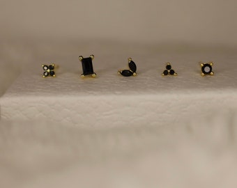 Onyx Earring Set Gift Stack Colour Gem Dainty Stud Earrings •  Tiny 18k Gold filled Hypoallergenic •  Simple Gift For Her