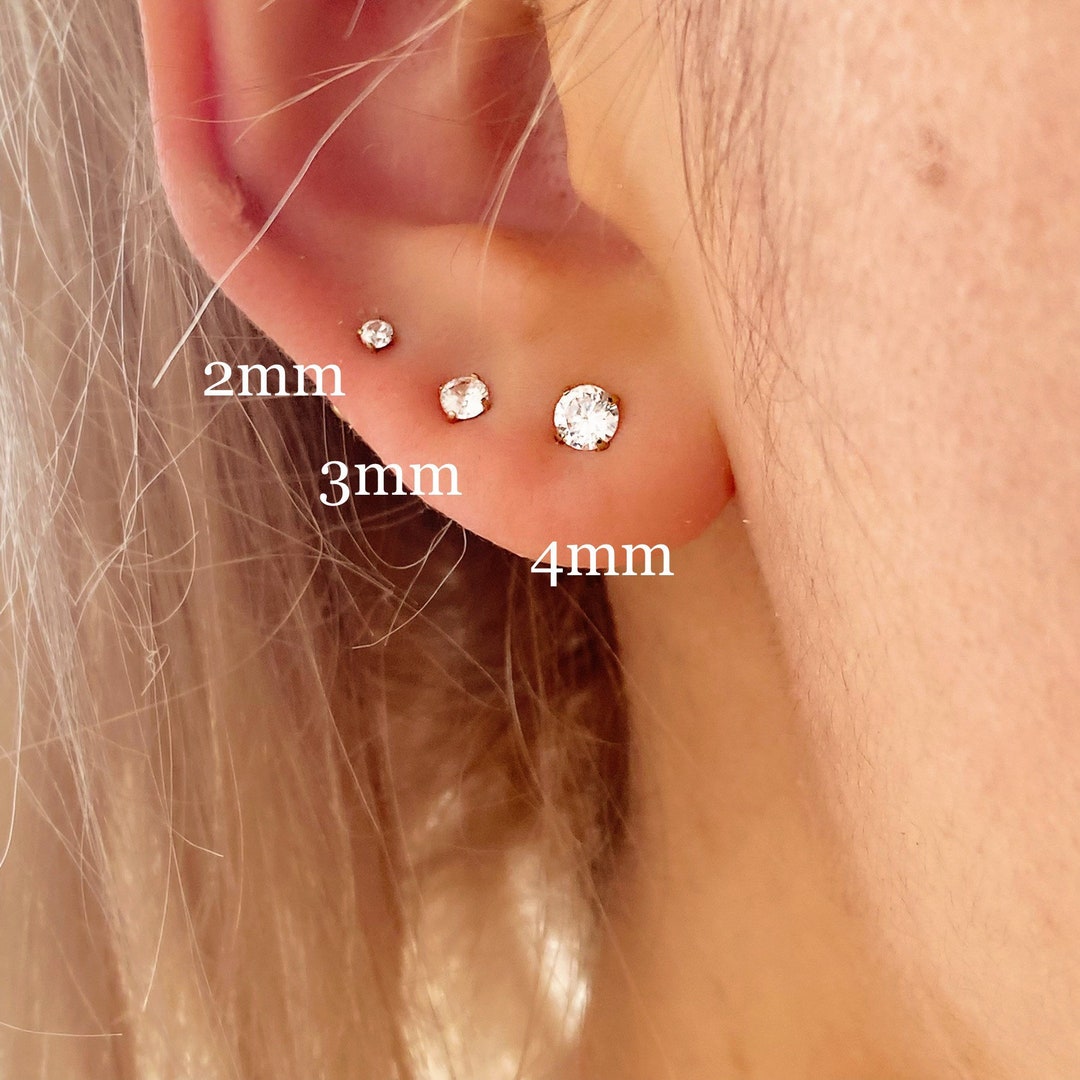 Dainty Stud Earrings • Tiny Cz Titanium Hypoallergenic• Cubic Zirconia ...