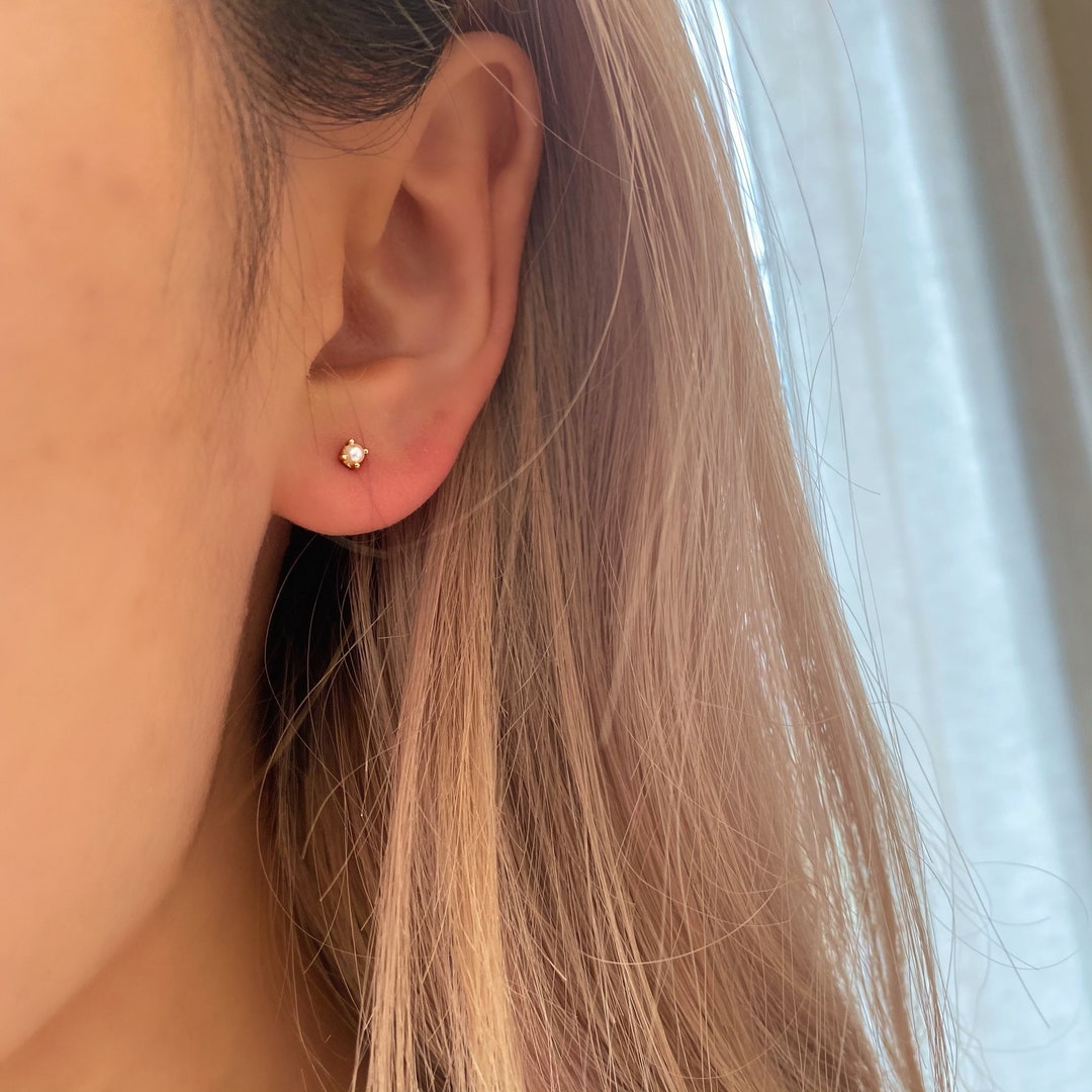 Dainty Stud Earrings • Tiny Cz Titanium Hypoallergenic • Pearl Studs ...