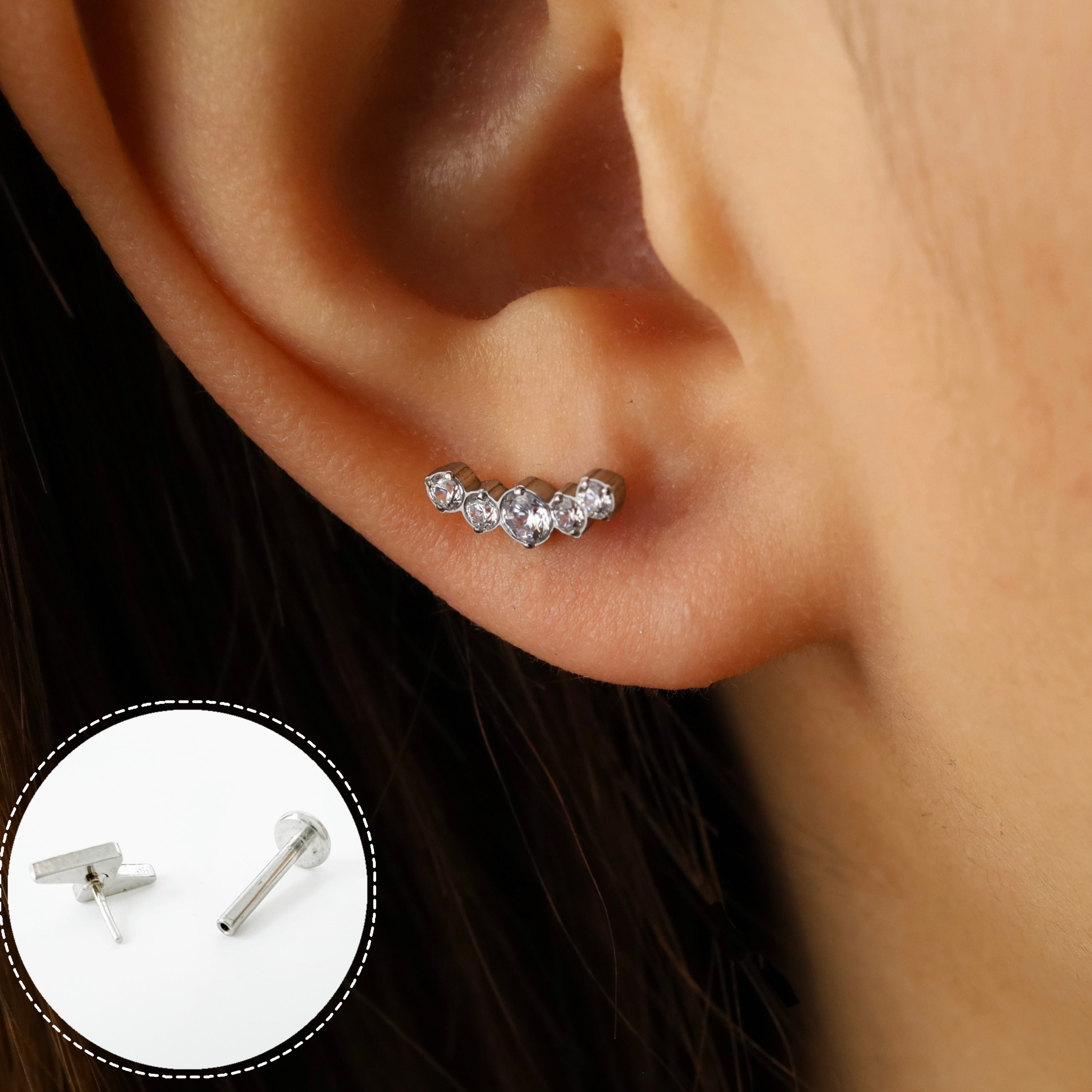 Threadless Push Pin Flat Back Labret 16G/18G/20G Stud Earrings Etsy