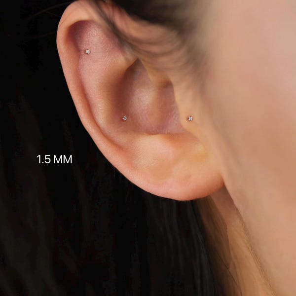 Pendientes de botón sin rosca con pasador de presión y parte posterior plana para labio, 16 g, 18 g y 20 g, titanio sin níquel, caracola para trago, labio, hélice y caracola, pendientes para uso diario