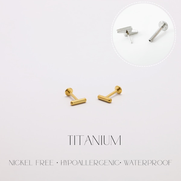 Threadless Push Pin Flat Back Labret 16G/18G/20G Stud Earrings Titanium Nickel Free • Tragus Conch Labret Helix Conch • Everyday Earrings