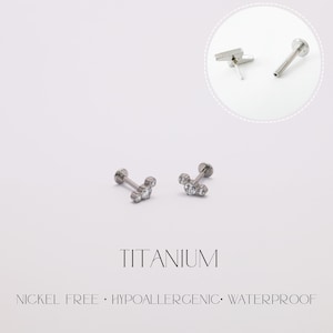 Boucles d'oreilles sans filetage labret à dos plat 16G/18G/20G Titane Sans nickel • Conque Tragus Labret Helix • Boucles d'oreilles de tous les jours
