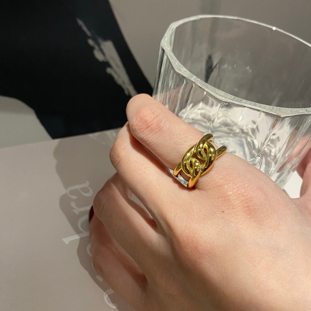 Thick Chain Ring Gold • Chunky Statement Ring 18k • Gold Plated ...