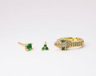 Emerald Earring Set Gift Stack Colour Gem Dainty Stud Earrings •  Tiny 18k Gold filled Hypoallergenic •  Simple Gift For Her