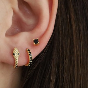 Parure de boucles d'oreilles en onyx, pierres précieuses de couleur, fines puces d'oreilles • Petites boucles d'oreilles en or 18 carats hypoallergénique • Cadeau simple pour elle