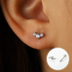 Boucles d'oreilles sans filetage labret à dos plat 16G/18G/20G Titane Sans nickel • Conque Tragus Labret Helix • Boucles d'oreilles de tous les jours